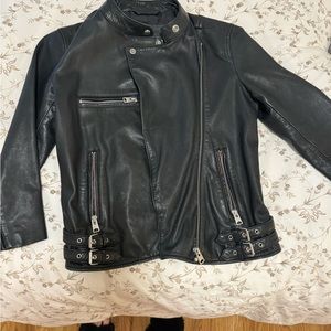 All saints three quarter sleeve leather jacket